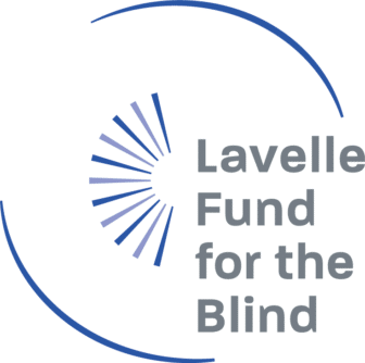 The Lavelle Fund for the Blind logo features blue and gray radial lines forming a semicircle, with the organization name in gray text on the right, surrounded by two curved blue lines.
