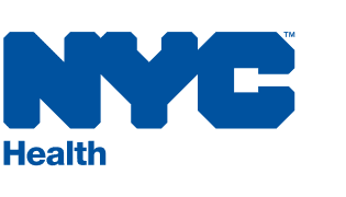 Logo for NYC Health featuring bold blue letters NYC next to the smaller word Health on a light background.
