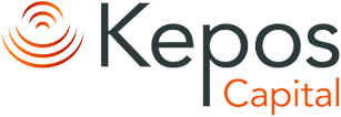 Kepos Capital logo with the text Kepos Capital in dark gray and orange, next to a circular abstract design made of curved orange lines.